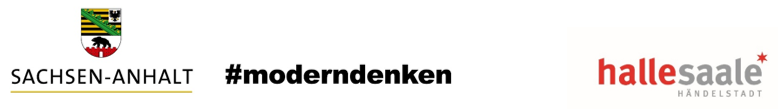 Logos: Land Sachsen-Anhalt – #moderndenken – Stadt Halle (Saale), Händelstadt