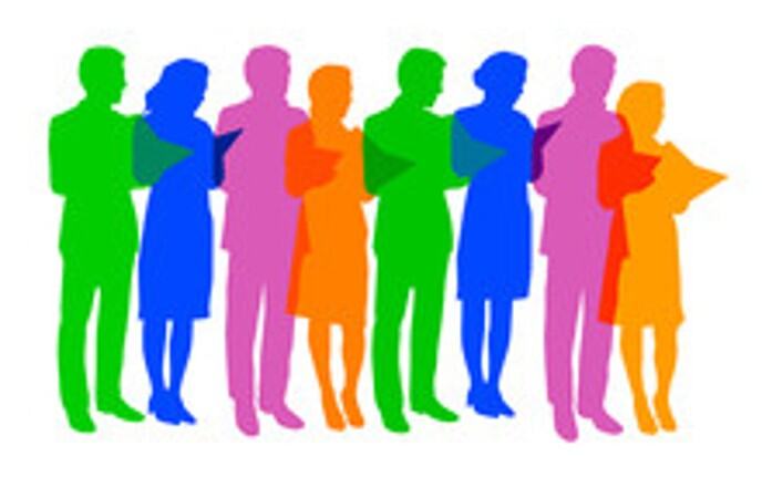 Bunte Silhouetten einer Gruppe von Menschen
