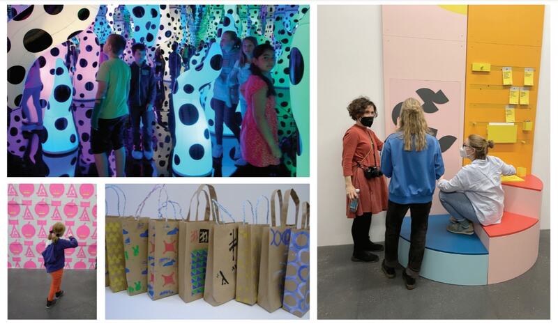 Bunte Kunstwerke und bemalte Taschen aus dem Kunsttreff